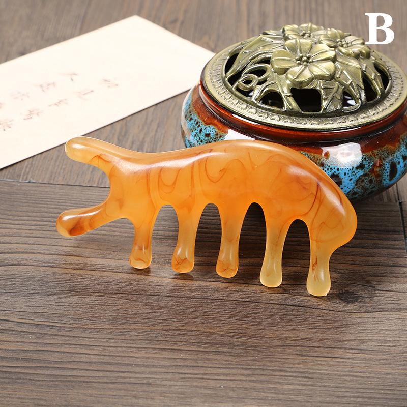 Große Zähne Kopf Akupunkturpunkt 5-Zahn Meridian Blut Massagekamm Harz Großzahn Kopfmassagegerät 5-Pfoten Halbrund Form Kamm