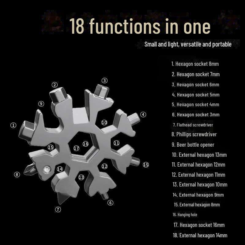 Multifunction Snowflake Wrench Keychain: Hex & Octagonal Universal Outdoor Tool