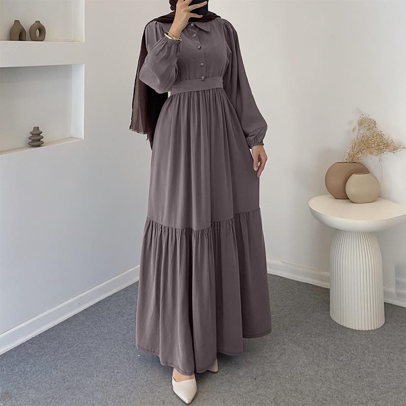 ZANZEA Dámské ležérní límec s dlouhým rukávem, volné dlouhé šaty