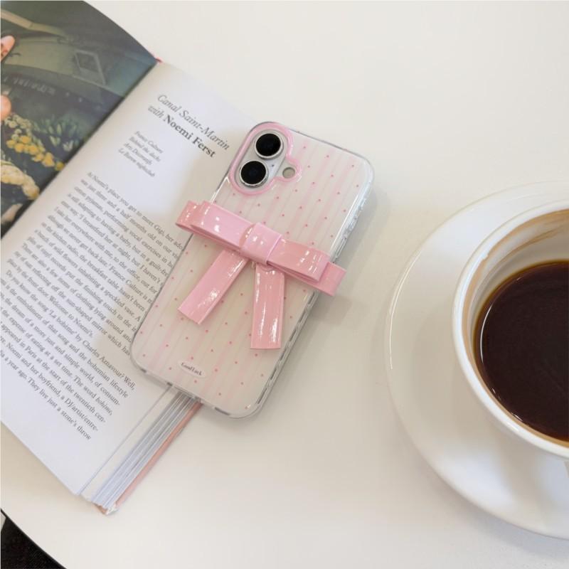 3D Pink Bowknot Phone Case for iPhone 14 15 16 17 Pro Max 17Pro Clear Soft TPU Shockproof Protective Cover For Women girls