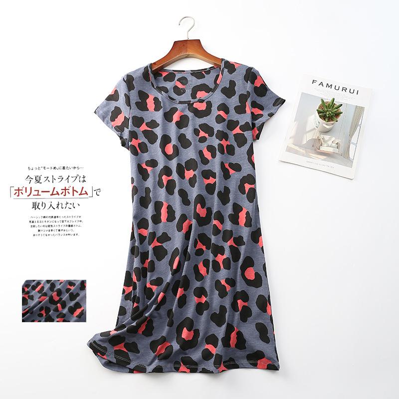 Women's Short Sleeve Pullover Nightgown Casual Printed Sleepwear Home Dress Comfortable Night Dress for Women