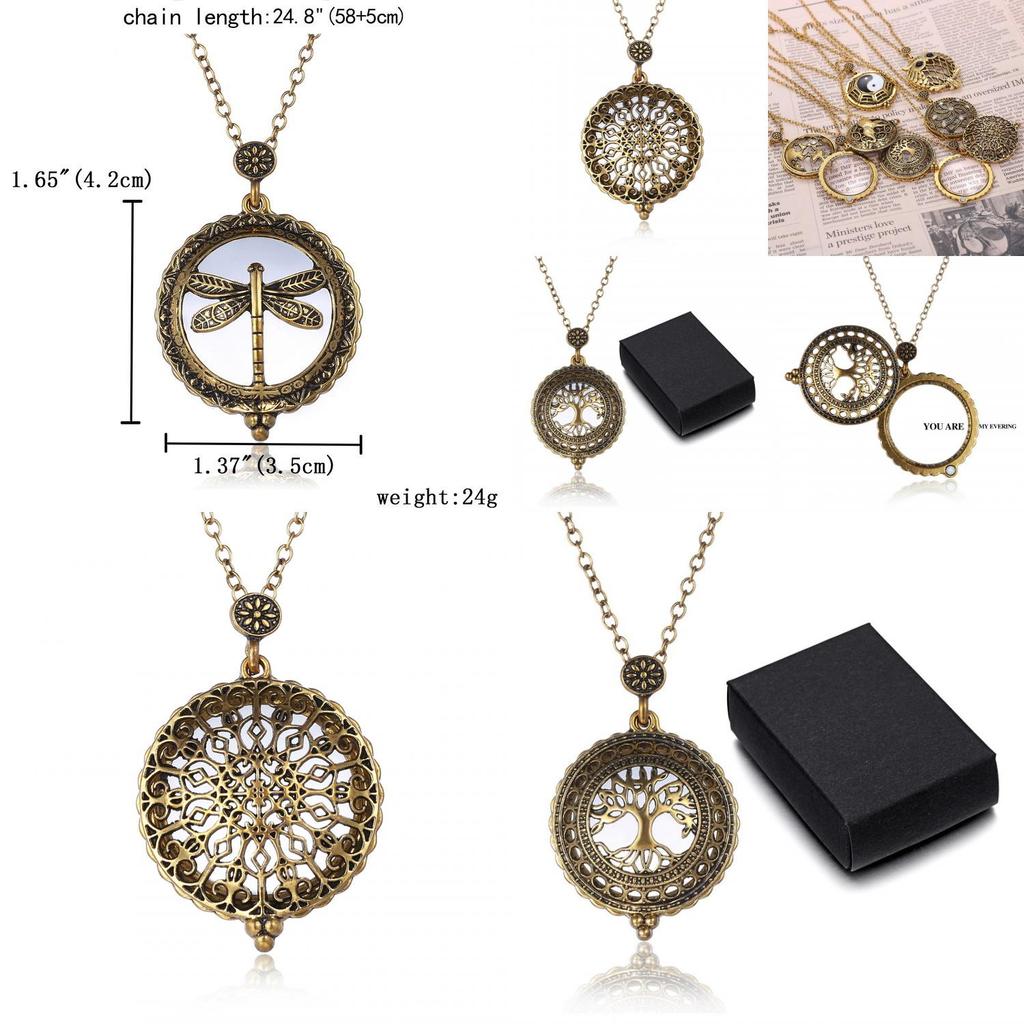 Vintage Magnifying Tree Pendant Necklace With Alloy Material For Stylish Women And Men