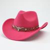 Nuevos Sombreros de Vaquero Occidental Fieltro de Lana para Hombre y Mujer Moda Actual Elegante y Versátil Ala Curva Cabeza de Toro Gorras de Jazz