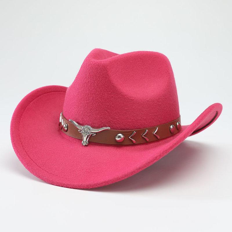 Nuevos Sombreros de Vaquero Occidental Fieltro de Lana para Hombre y Mujer Moda Actual Elegante y Versátil Ala Curva Cabeza de Toro Gorras de Jazz
