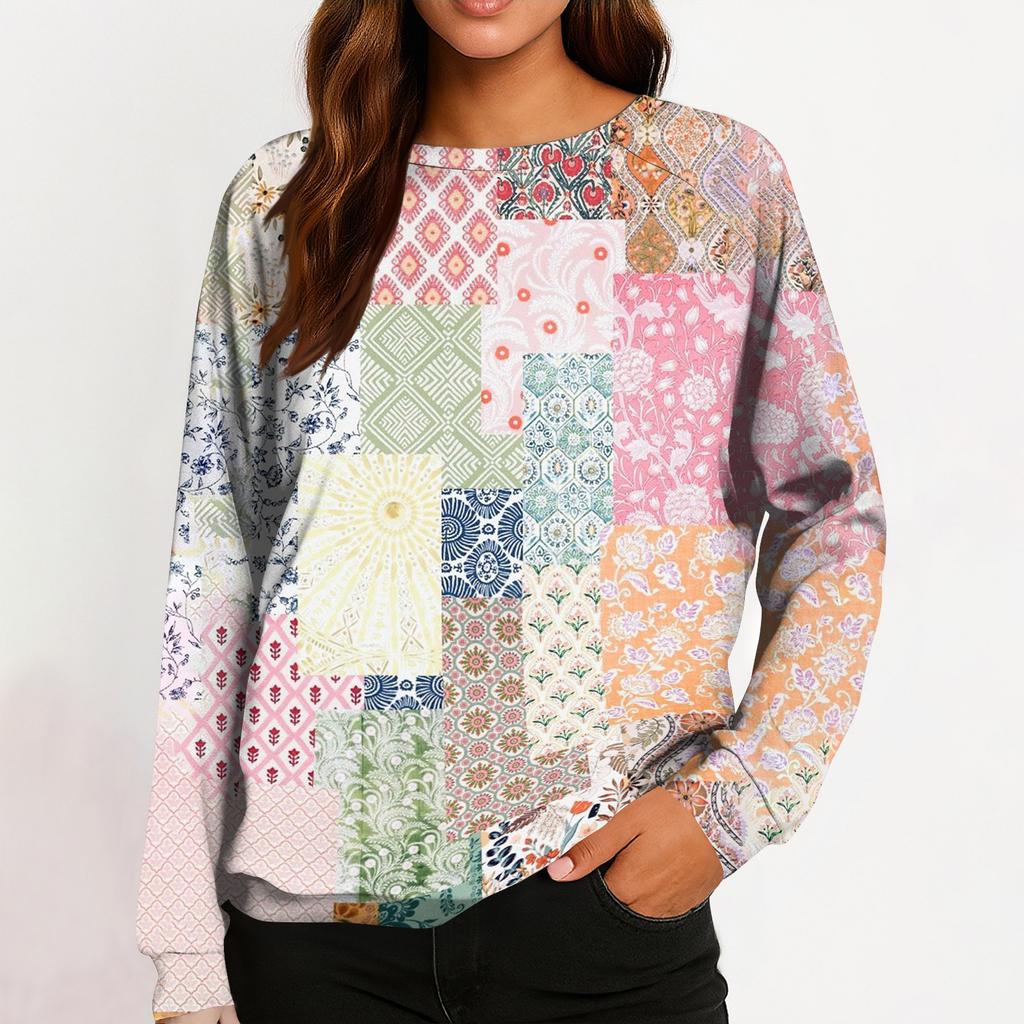 Women's Fashion Casual Long Sleeve Christmas Printed Neck Sweatshirt Top