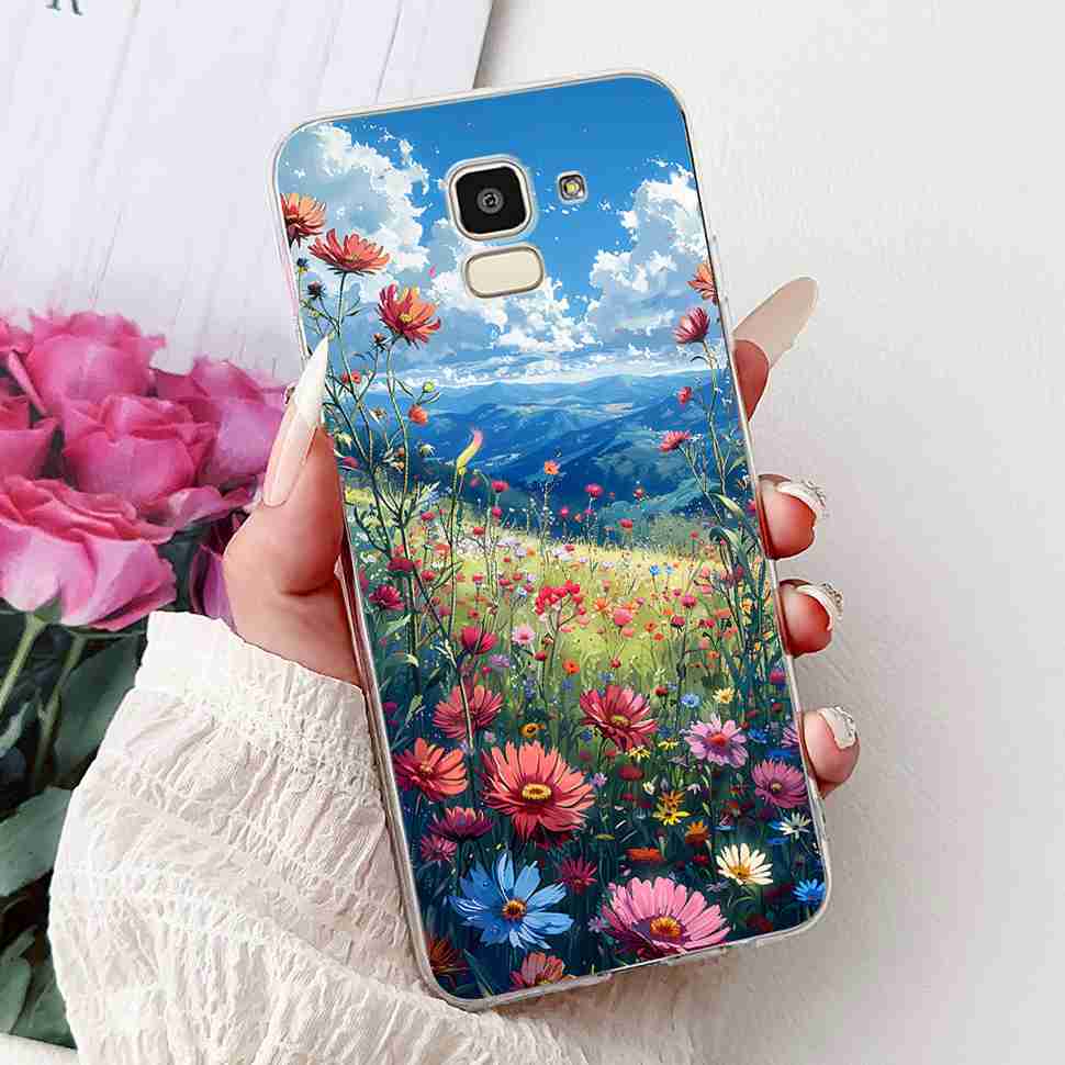 For Samsung Galaxy J6 2018 SM-J600F Case Fashion Girl New Flowers Soft Silicone TPU Cover For Samsung j6 J6 2018 Phone Shell