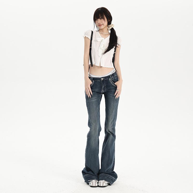 

Spicy Girl Low-Waist Micro-Flare Bell Bottom Jeans - Summer 2025 Slim-Fit Stretchy Pants for Women XS