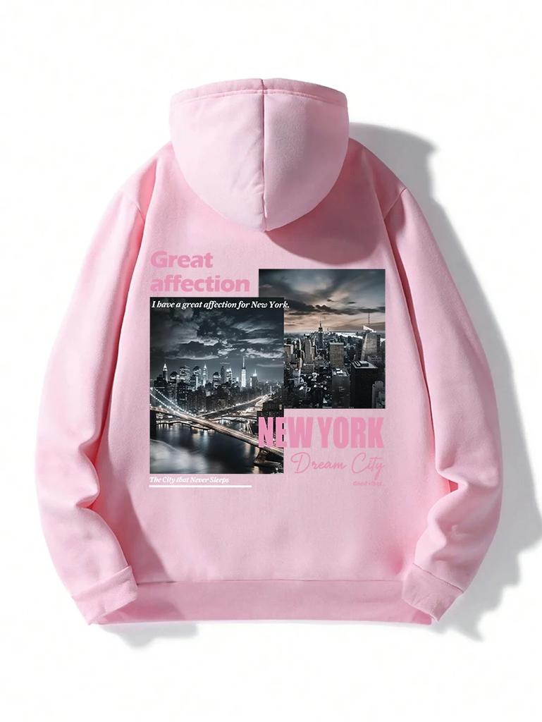 2025 Fashion New York Dream City Printed Hoodie Men Women Casual Trendy Fleece with Pockets Sports Style Loose Streetwearlover