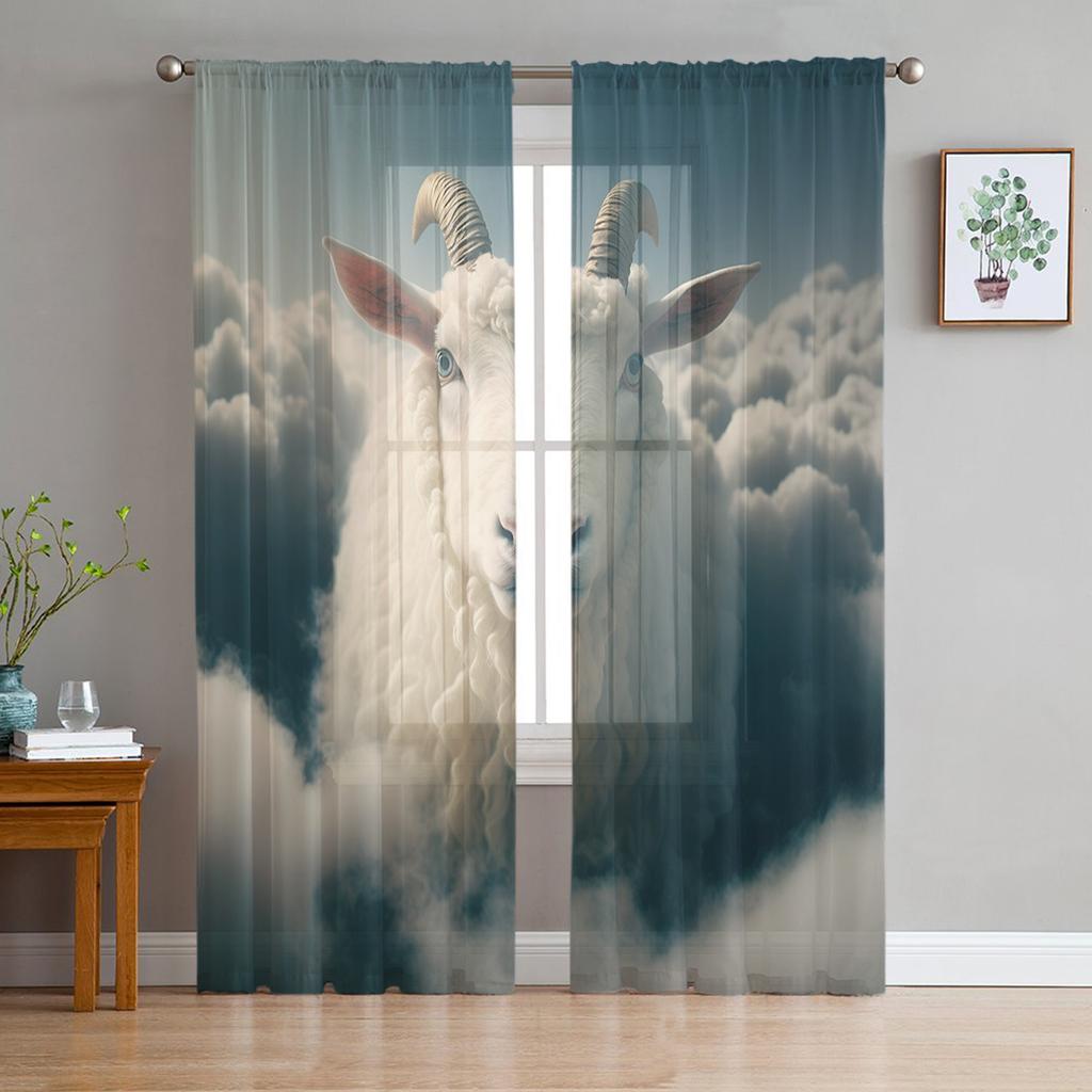 Owce Niebo Białe Chmury Przezroczyste Zasłony Do Salonu Sypialni Pokoju Dziecięcego Tiulowa Dekoracja Okna Draperie