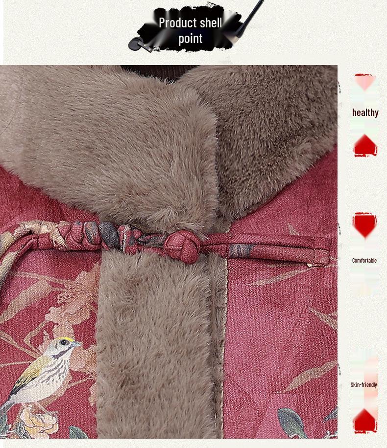 Warm Cotton-Padded Winter Jacket for Middle-Aged and Elderly Women, Plus Velvet for Extra Warmth