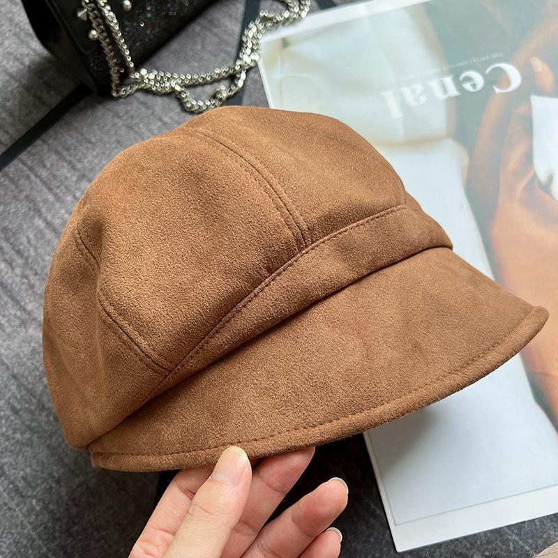 Small Face Big Head Circumference Hat Women's Autumn and Winter New Stacking Hat Cold-proof Velvet Octagonal Hat Versatile Bucket Hat