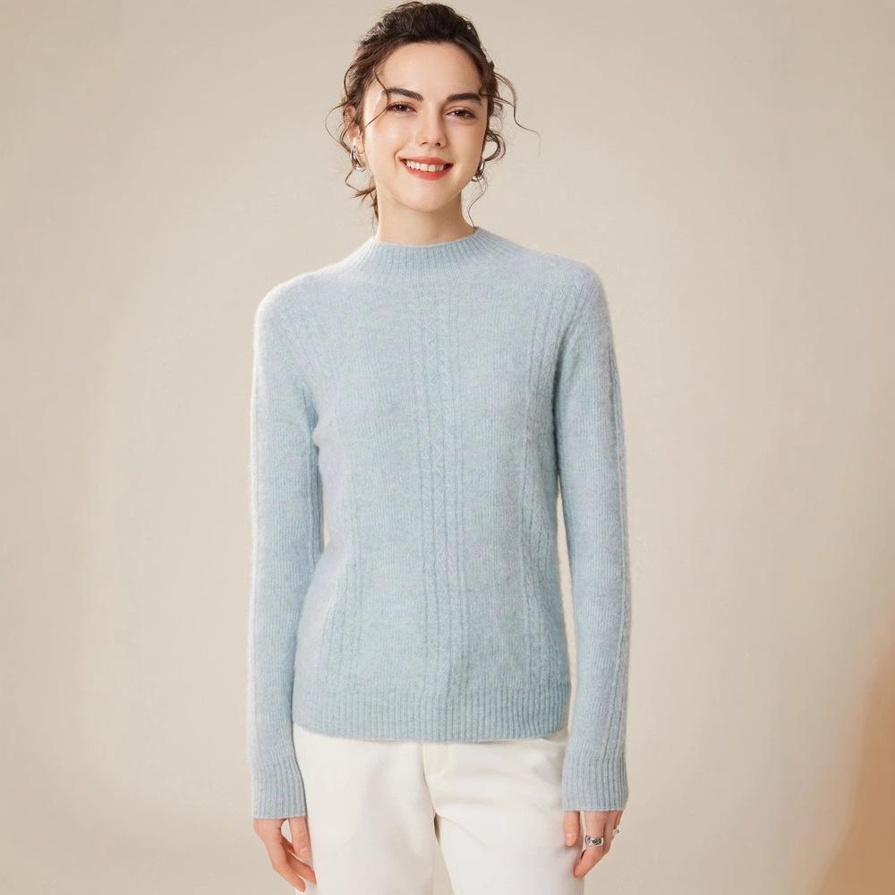 Women's 100% Pure Cashmere Sweater - New Autumn/Winter High-Neck Cable Knit Base Layer