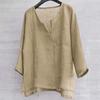 Men's And Women's Fashion Matching Cotton-Linen Solid Color Casual Loose V-Neck Long-Sleeved Shirt T-Shirt Top