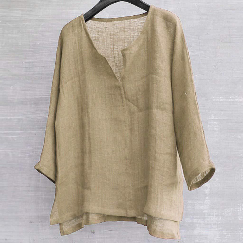Men's And Women's Fashion Matching Cotton-Linen Solid Color Casual Loose V-Neck Long-Sleeved Shirt T-Shirt Top