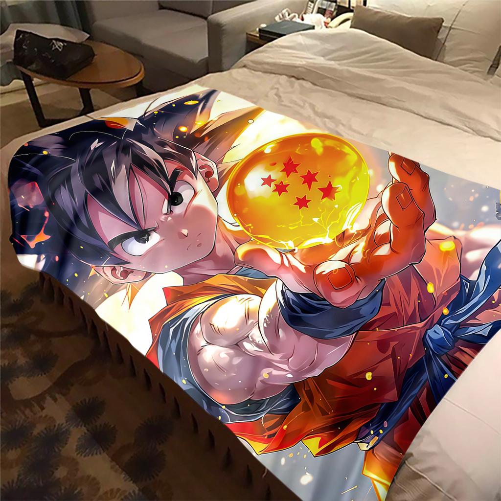 1PC Manta de Franela con Estampado de Son Goku, Alta Calidad para Todas las Estaciones, Decoración del Hogar, Calidez y Comodidad, Perfecta para Regalos de Navidad