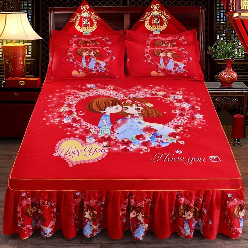 1pc Thickened Sanding Bedspread Soft Non-Slip King Queen Bed Skirt Wedding Fitted Sheet Cover No Pillowcase