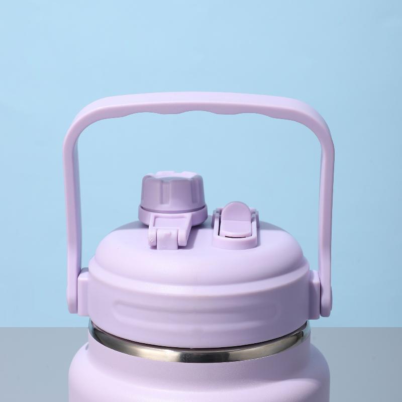 Stainless Steel Insulated Water Jug Food Grade Leak Proof Lid 24H Heat Cold Retention for Picnic Beach Trips