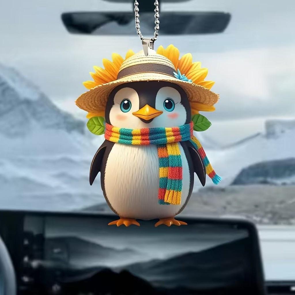 Cute Scarf Hat Penguin Cartoon Pattern Pendant Car Accessories Decoration