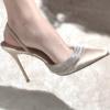 2025  Summer Women's Sexy Pointed Stiletto Sandals New Luxury Diamond Studded Designer Outdoor Wedding High Heels Plus Size