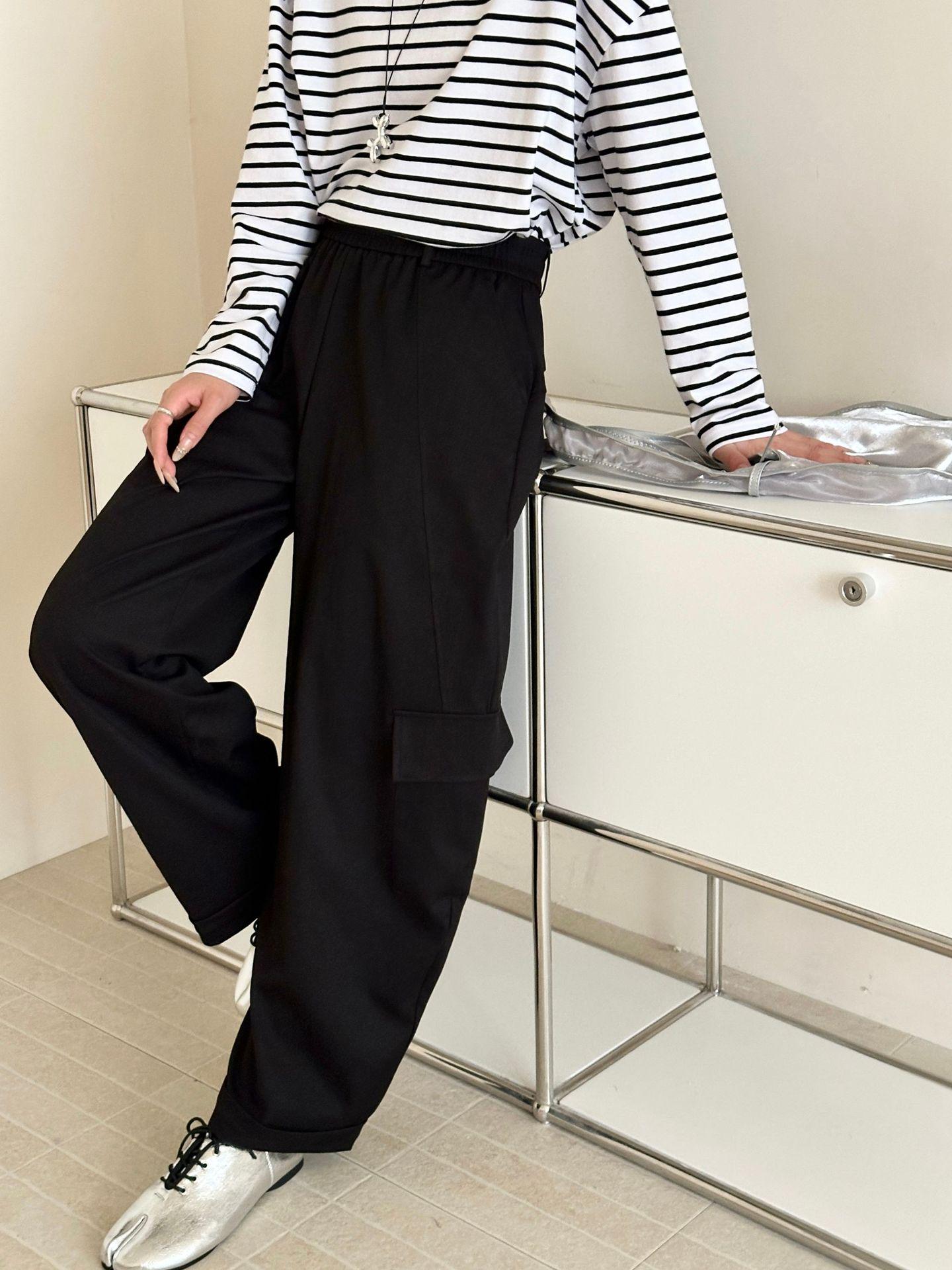 Women s Quick-Dry Casual Wide-Leg Pants - Spring/Summer 2026 Korean Style, Drawstring, Breathable, Slimming L чёрный