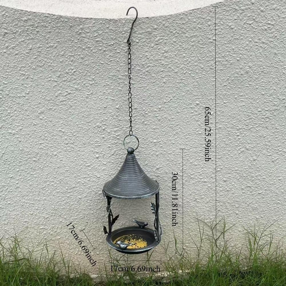 

Peaked Roof Wrought Iron Hanging Bird Feeder, Rustic Vintage Outdoor Garden Patio Balcony Decoration