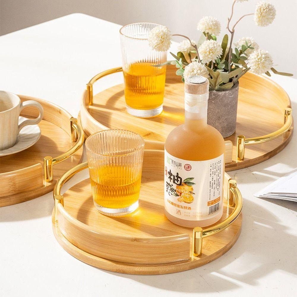 Round Tea Bamboo Tray Large Capacity Bread Pallet Simple Eating Basket  Camping