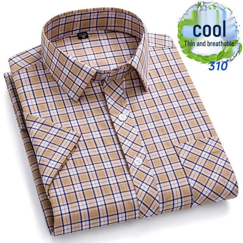 Men's Summer Plaid Cotton Short Sleeve Shirt - Breathable & Sweat-Absorbing
