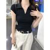 Ins Pure Desire Polo Collar Spice Girl Short Pleated Short-sleeved T-shirt Women's Summer Slim and Thin Short-sleeved Top Women's Wholesale