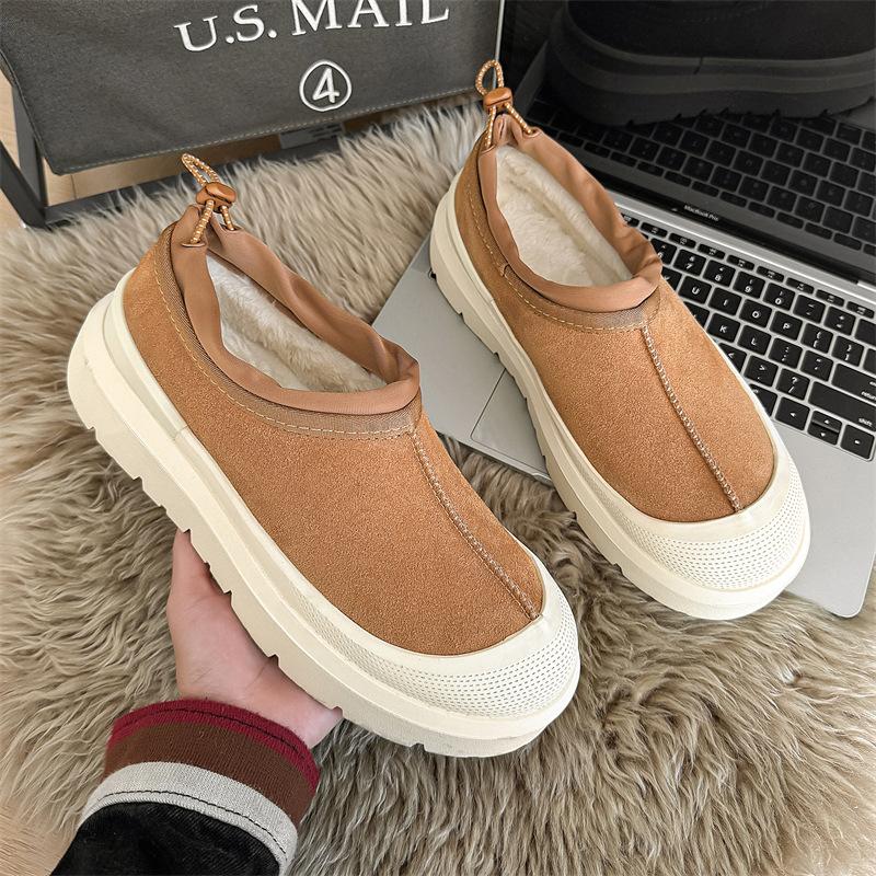 

Wang Yibo Sangpo snow boot leather integrated velvet new non-slip thickened lazy cotton shoes 44 бежевий