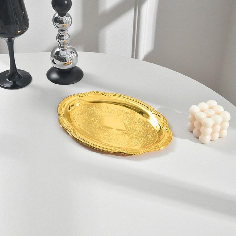 Elegant Retro Serving Trays 1 Sizes Court Style Snack Plate Gold/Silver Oval Plate Home Decor