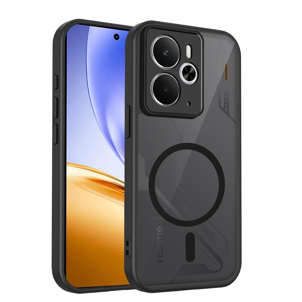 KEYSION Magnetic Phone Case for Realme 14 5G Silicone+PC Matte Translucent Clear Shockproof Back Cover for OPPO Realme 14T 5G