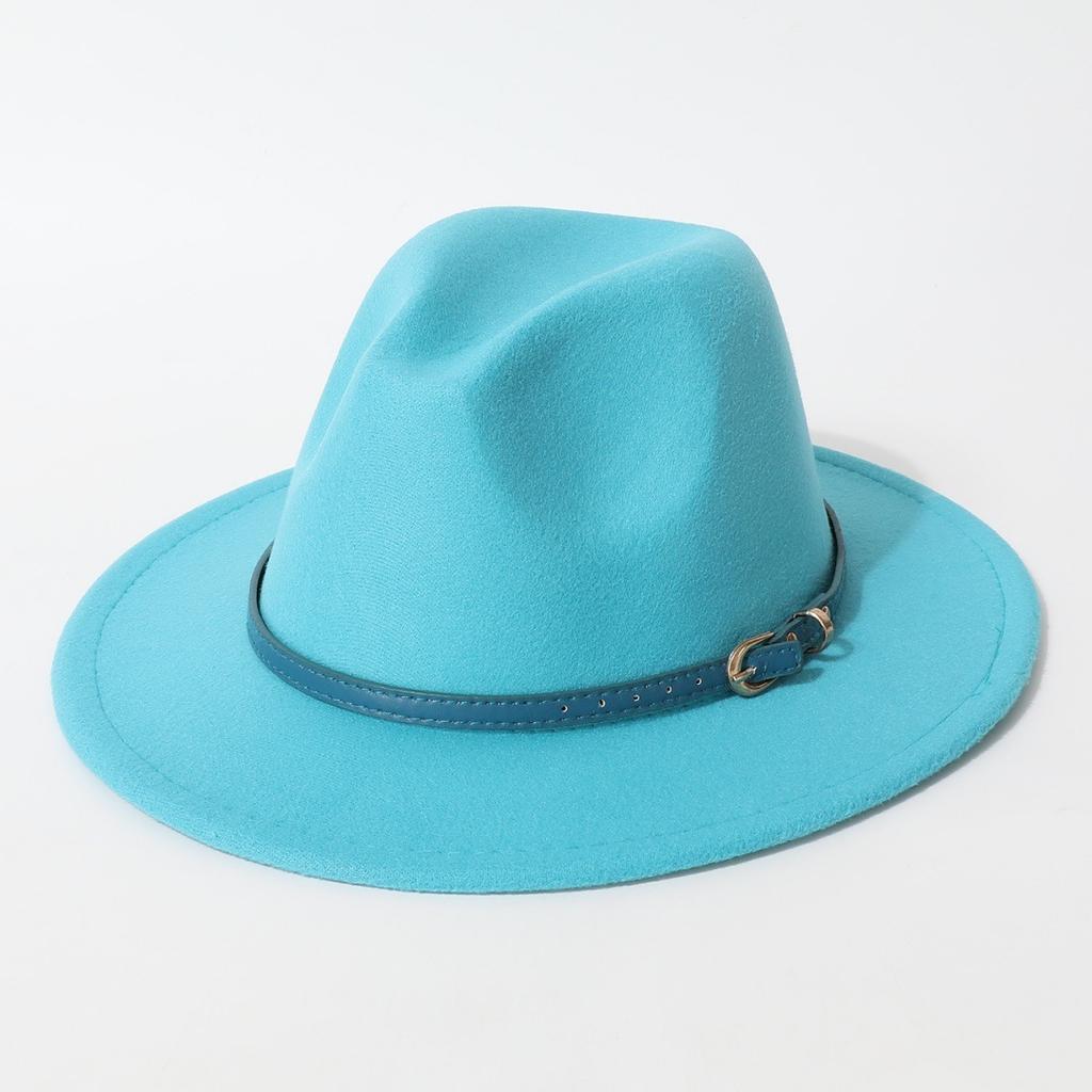 Simple Solid Color Fedora with Belt Buckle, European and American Felt Hat, Parent-child Casual Cowboy Hat, Classic Jazz Hat for Men and Women