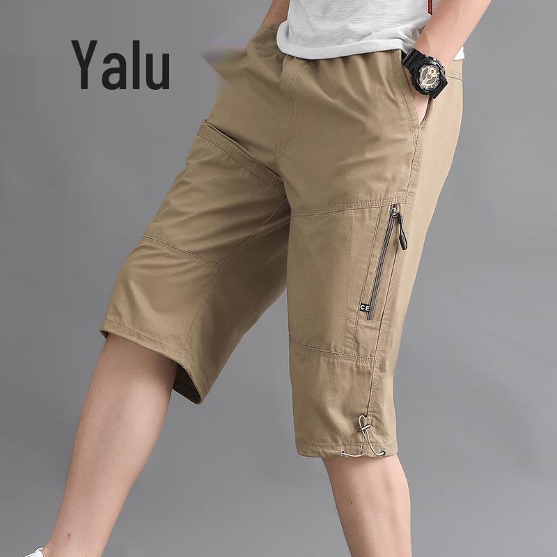Yalu Men's Loose Fit Cotton Capri Shorts