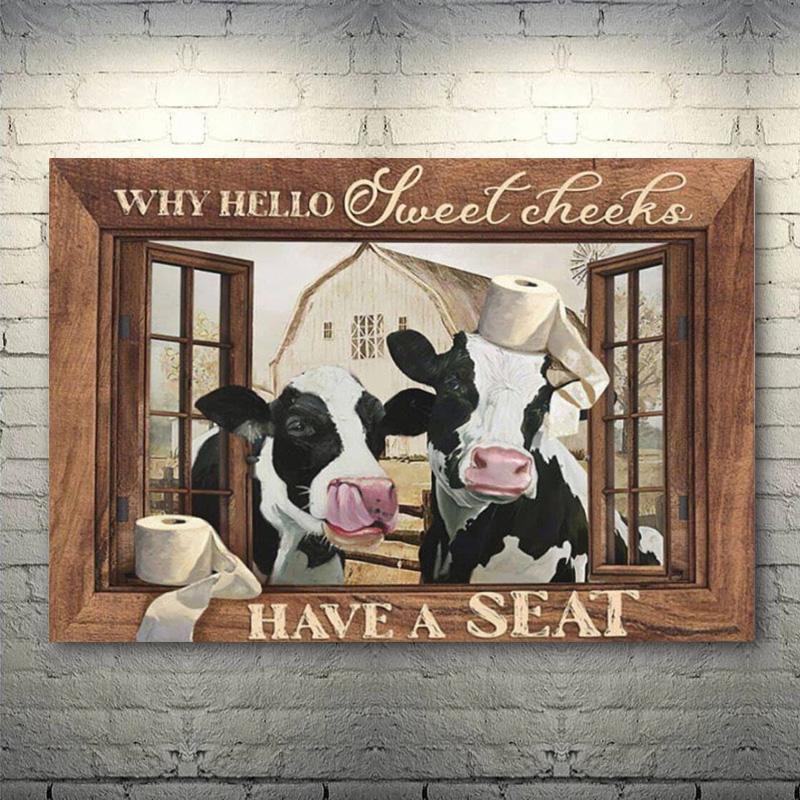 

Присаживайтесь Плакат с изображением коров у окна Винтажные животные Корова Осел Картина на холсте Фермерский дом Настенные картины Декор для фермерского дома 21x30cm No Framed