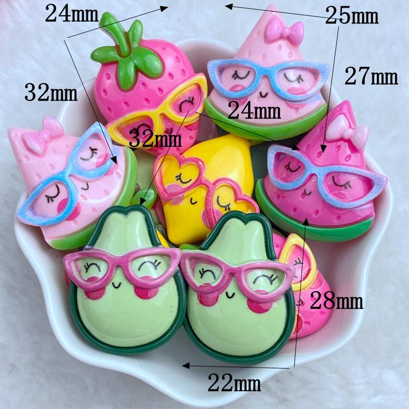 10Pcs Cute Resin Mini Cool Avocado Strawberry Lemon Watermelon Series Flat back Scrapbooking DIY Jewelry Craft Decoration