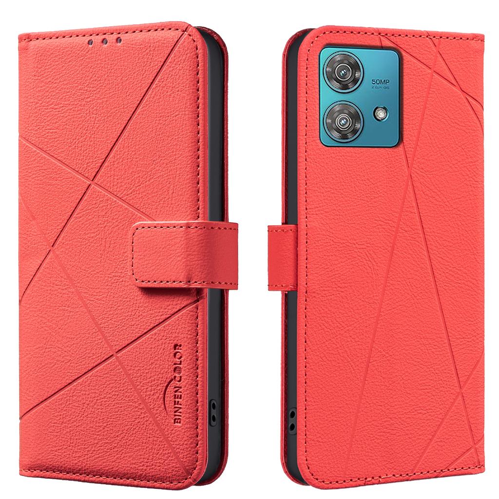 For Motorola Edge 40 Neo 5G Case BINFEN COLOR BF35 Geometry Imprinted Leather Phone Cover RFID Blocking Wallet Stand