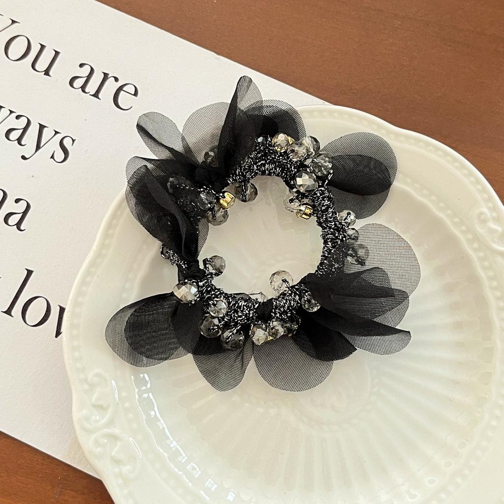 3PCS Crystal Petal Hair Ring Korean Bead String Head Rope Women Versatile Hair Tie with High Elasticity and Ponytail Accessories