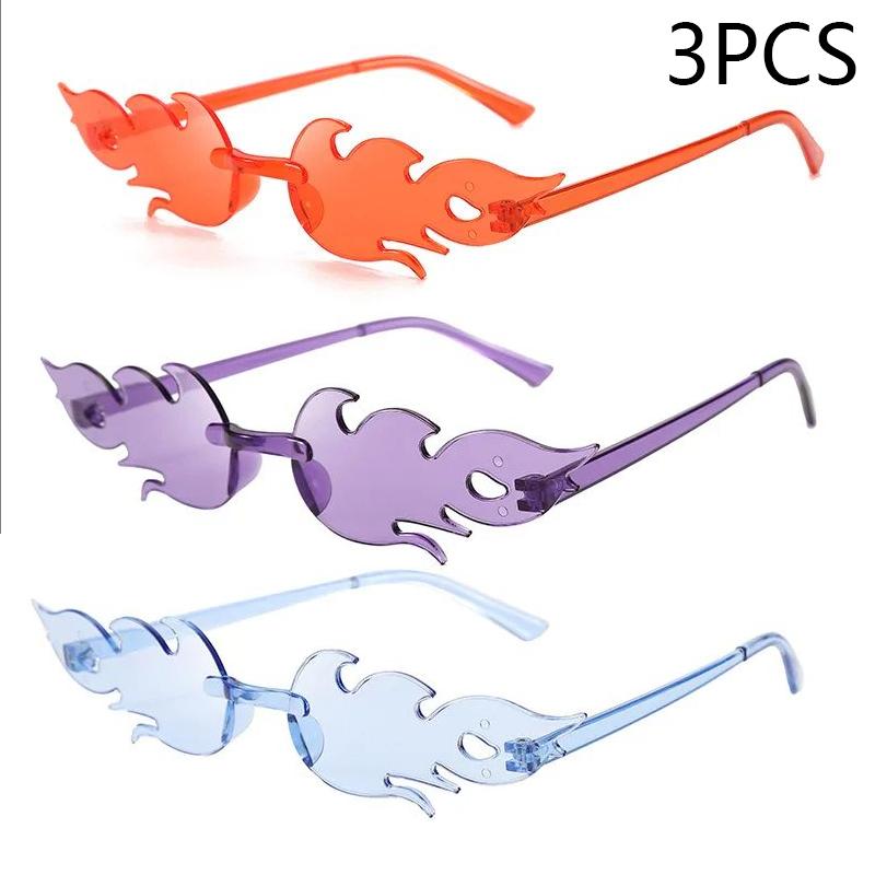 Flame Sunglasses Rimless Colorful Ball Party Candy Hip-hop Fruit One-piece Glasses Stylish Unique Fashion