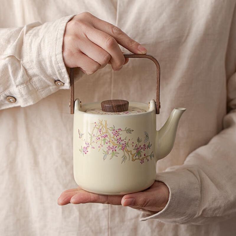 Wisteria Handle Ceramic Kung Fu Tea Pot