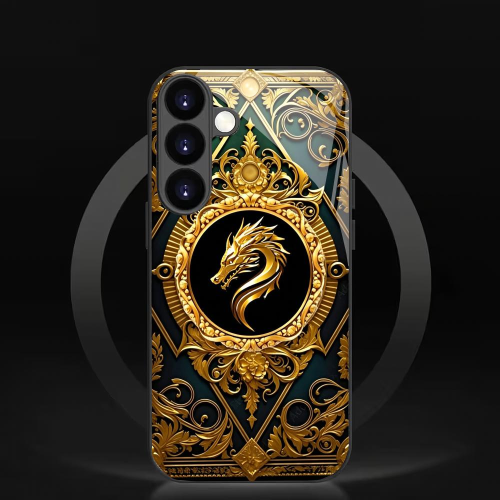 Unique Dragon Black Glass Phone Case Suitable for Samsung Galaxy S26 S25 S24 S23 S22 S20 FE/Ultra/Plus Anti Drop Back Cover