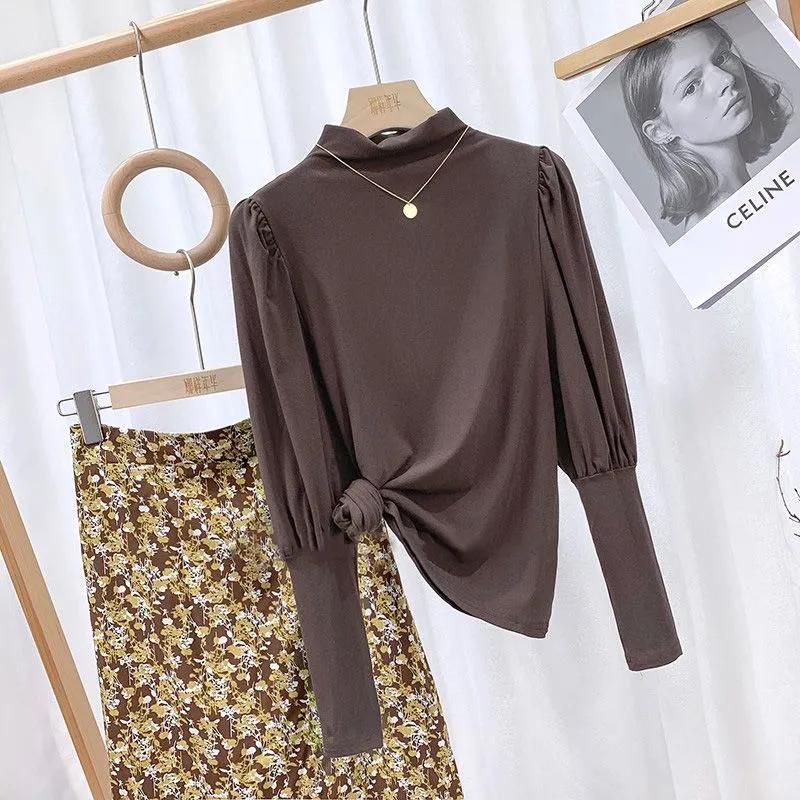 

Pullovers Tops Women Long Sleeves Autumn Winter Blouse Oversized Half Turtleneck Loose Long Sleeve Shirt Slim Pullover Tops XXXXL кавовий