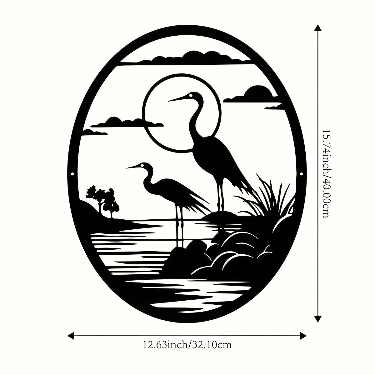 

Wrought Iron Heron Wall Sculpture Oval Frame Rustic Decor 15.74 Inch 32x40