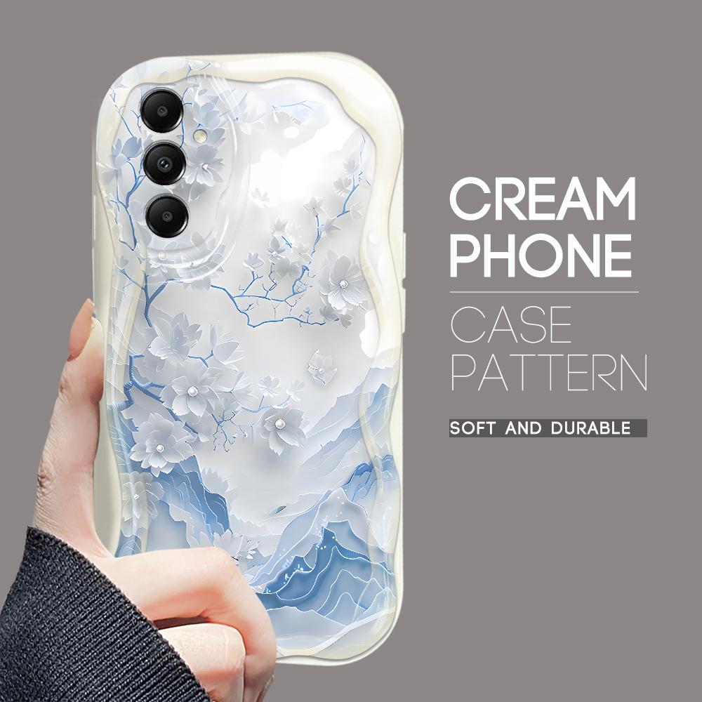 Cute Cartoon Pattern Cream Texture Casing Wavy Edge Soft Silicone Cover Phone Case for Samsung