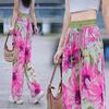 Summer Women's Ice Silk Print Pants Thin Loose Wide-leg Pants Stretch High-waisted Straight-leg Pants