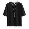 [Hiboss] Men's Short-Sleeve Plain T-Shirt, Layered Look, Plus Sizes, Loose Fit, Five-Quarter Sleeve, Summer Clothes, Black, XXXL