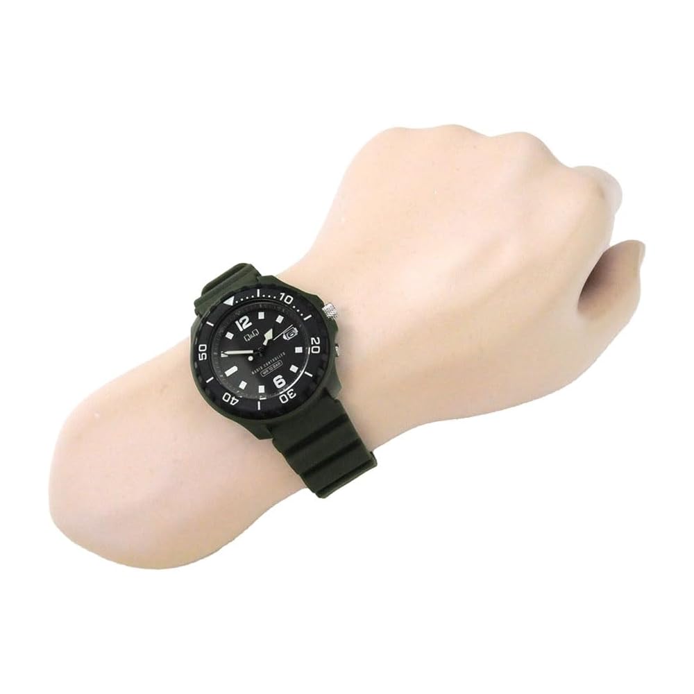 Citizen Q&Q Analog Solar Radio-Controlled Watch Waterproof Date Urethane Band Men's Khaki
