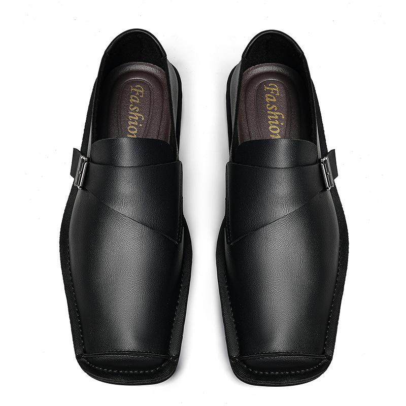 Leather men's shoes fashion lazy casual leather shoes single shoes men's cowhide retro foot cover one pedal driving shoes men