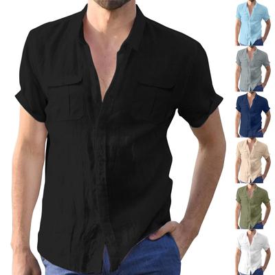 Herren Sommer Einfarbig Baumwolle Leinen Kurzarm Hemd Casual Fashion Lose Revers Hemd