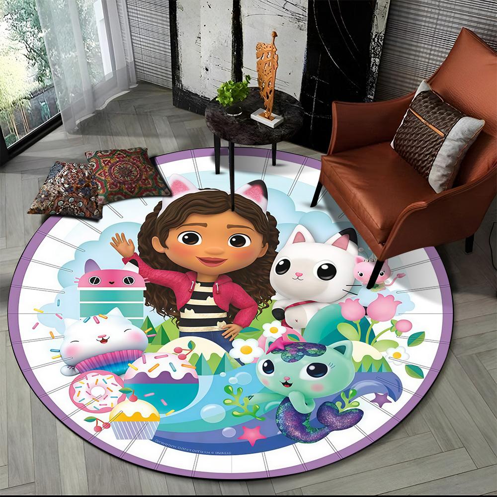 Tappeto Rotondo Tondo Cartone Animato 3D Carino Casa delle Bambole di Gabby Ragazza, Tappeto per Soggiorno Camera da Letto Divano Stanza dei Giochi Decorazione, Tappetino Antiscivolo per Bambini
