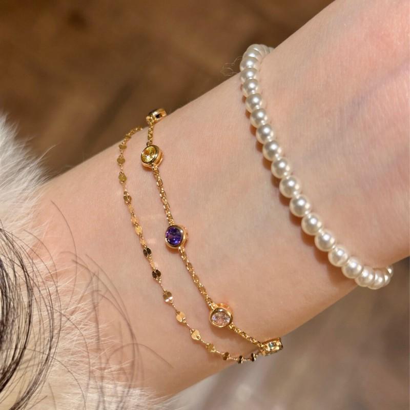 Rainbow Bubble Charm Bracelet Women Layered Stackable Geometric Design With Zircon Accents Gold Or Plated Copper